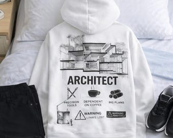 Architect Hoodie– Design Mode On No Sleep – Architecture Blueprint Back Print – Gift for Architect