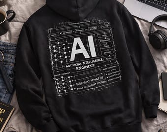 AI Engineer Hoodie Back Print, Artificial Intelligence Engineer Hoodie, Machine Learning Gift, Data Scientist Gift, Programmer Hoodie,