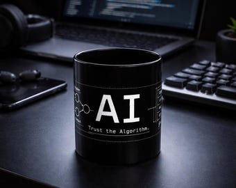 AI Engineer Mug – Trust the Algorithm – Machine Learning Blueprint Coffee Cup – Data Scientist Gift – Tech Lover Graduation Present