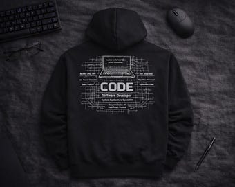 Software Developer Hoodie, Coder Gift for Programmer, Backend Engineer Sweatshirt, Tech Gift for Him, Coding Blueprint Hoodie