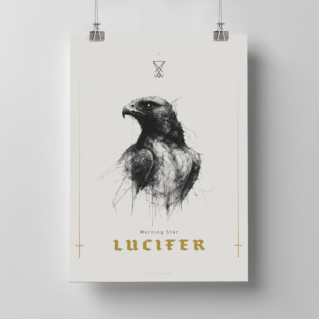 Lucifer Demon Falcon Illustration Poster | Occult Minimal Animal Art ...