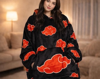 Oversized Anime Blanket Hoodie, Cozy Sherpa Snuggle Wearable for Adults and Kids