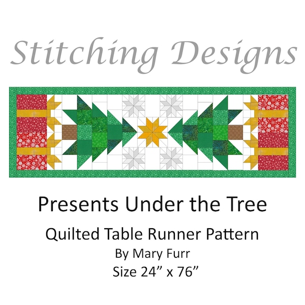 Christmas Table Runner, Presents Under the Tree, Traditional Piecing and Paper Piecing