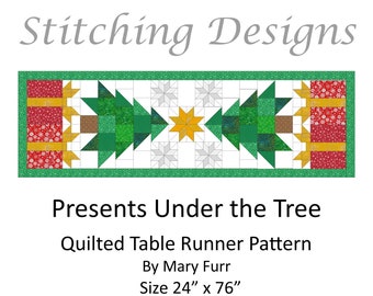 Christmas Table Runner, Presents Under the Tree, Traditional Piecing and Paper Piecing