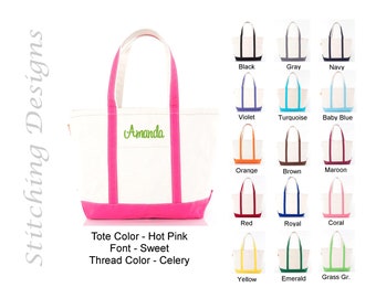Monogrammed Canvas Tote Bag, Classic Zippered Beach Tote