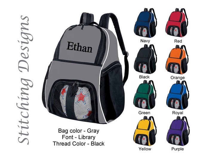 Personalized Basketball backpack, Soccer backpack, Equipment bag, Sports bag, Embroidered, Soccer bag, Monogrammed Soccer backpack, 9 Colors