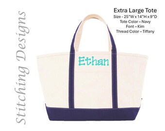 LARGE Monogrammed Tote, Beach Bag, Zipper closure, Classic Tote, Bridesmaid Tote Bag, Beach bag, Extra heavy canvas, 12 Colors available