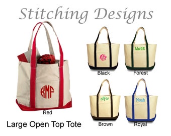 Monogrammed canvas tote, bridesmaid gift, Beach bag, Monogram Teacher tote, Open top - LARGE - 5 Colors