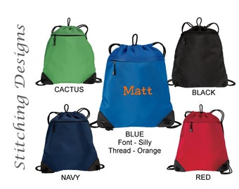 Personalized cinch backpack, draw string backpack, monogrammed backpack, mesh back, heavy material - 6 colors available