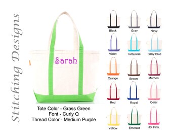 Monogrammed Canvas Tote Bag, Classic Zippered Beach Tote