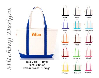 Monogrammed Canvas Tote Bag, Classic Zippered Beach Tote