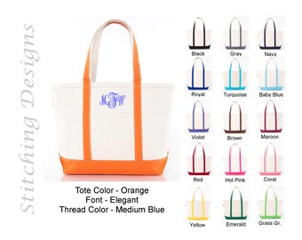 Monogrammed Canvas Tote Bag, Classic Zippered Beach Tote