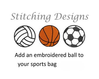 Add a Soccer Ball, Volleyball or Basketball to your order. This embroidery pattern is not for sale - only an add on for bags purchased.
