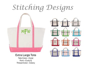 LARGE Monogrammed Tote, Beach Bag, Zipper closure, Classic Tote, Bridesmaid Tote Bag, Beach bag, Extra heavy canvas, 12 Colors available
