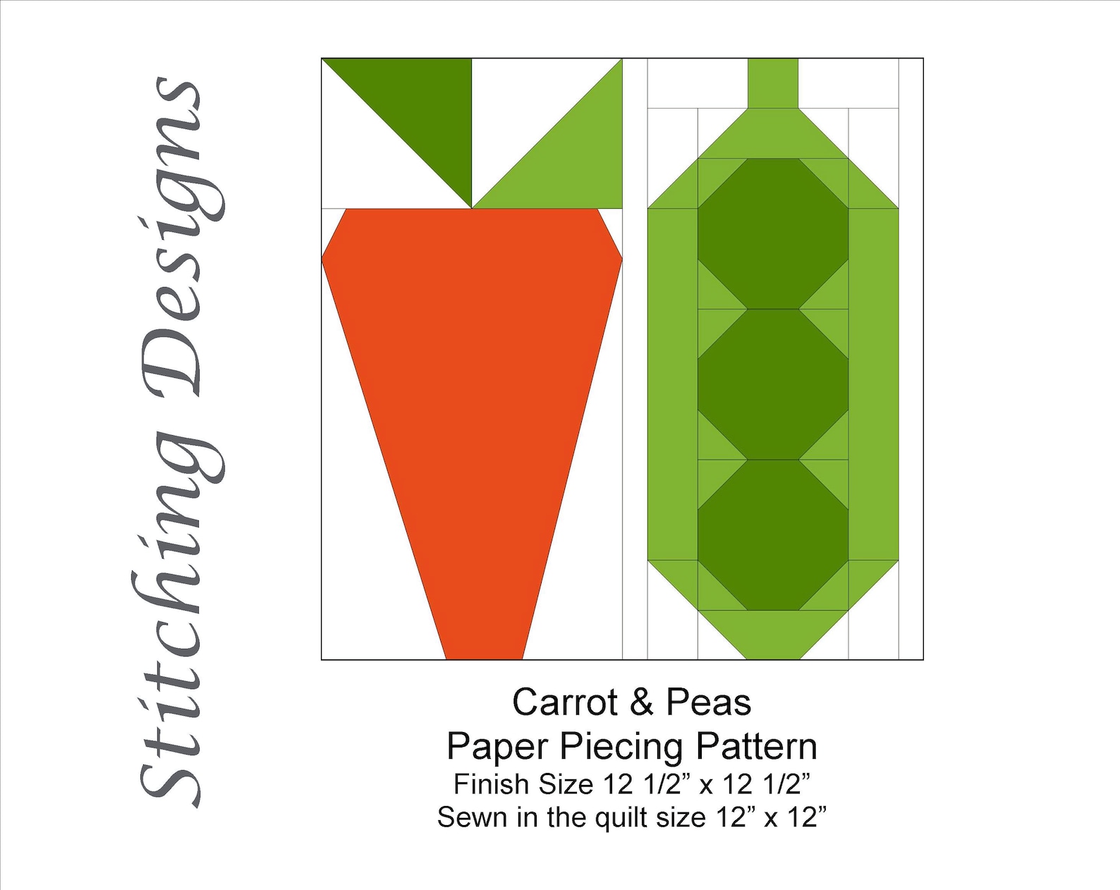 Carrot & Peas Quilt Block Carrot and Peas Paper piecing Etsy España