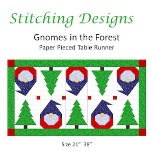 Paper Pieced Table Runner, Christmas Table Runner, Gnomes