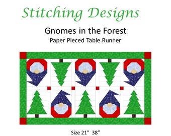 Christmas Gnomes Table Runner, Paper Pieced Pattern (21x38)