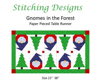 Paper Pieced Table Runner, Christmas Table Runner, Gnomes