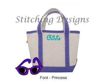 Monogrammed Canvas Kids Tote Bag, Small Beach Bag, Flower Girl Gift, 14 Colors  CLICK "Add Personalization" for embroidery info.