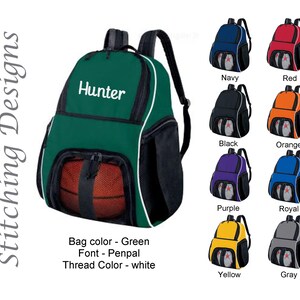 Personalized Basketball backpack, Equipment bag, Soccer ball bag, Sports bag, Embroidered, Soccer bag, Monogrammed Soccer backpack, 9 Colors image 1