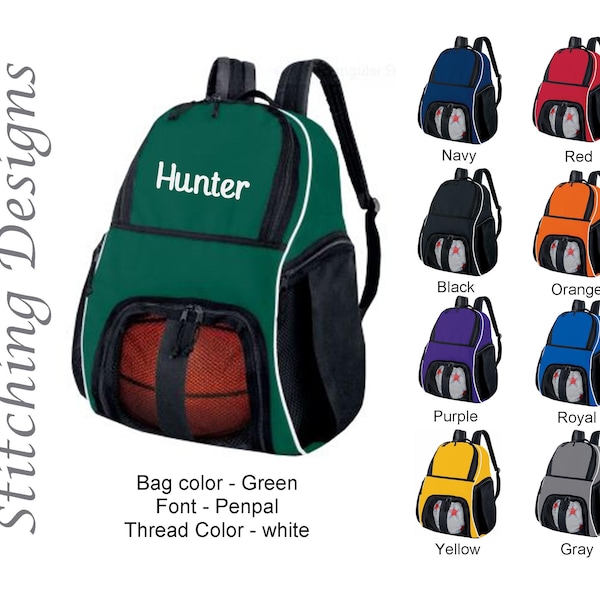 Personalized Basketball backpack, Equipment bag, Soccer ball bag, Sports bag, Embroidered, Soccer bag, Monogrammed Soccer backpack, 9 Colors