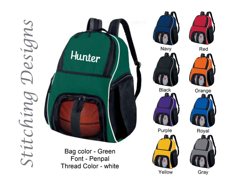 Personalized Basketball backpack, Equipment bag, Soccer ball bag, Sports bag, Embroidered, Soccer bag, Monogrammed Soccer backpack, 9 Colors image 1