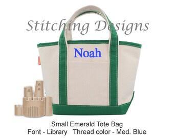 Monogrammed Canvas Kids Tote Bag, Small Beach Bag, Flower Girl Gift, 14 Colors  CLICK "Add Personalization" for embroidery info.