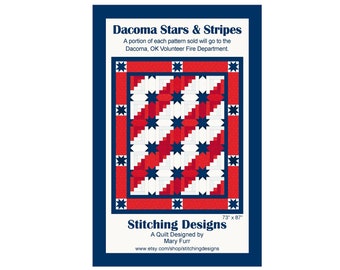 Quilt Pattern, Dacoma Stars & Stripes Quilt, Patriotic Quilt, PDF Instant download, 73" x 87"