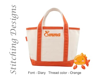 Monogrammed Canvas Kids Tote Bag, Small Beach Bag, Flower Girl Gift, 14 Colors  CLICK "Add Personalization" for embroidery info.