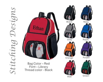 Personalized soccer backpack, Equipment bag, Soccer ball bag, Sports bag, Embroidered, Soccer bag, Monogrammed Soccer backpack, 9 Colors