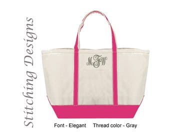 Monogrammed LARGE Boat Tote, Zip closure, Bridesmaid Tote Bag, Beach bag, Diaper bag, Extra heavy canvas, 12 Colors available