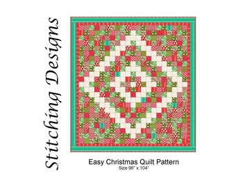 Christmas Quilt Pattern, Easy Quilt, Queen size quilt pattern