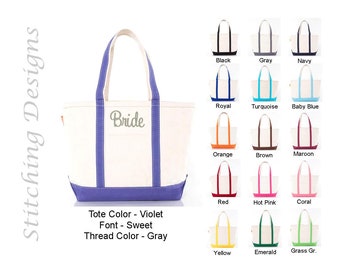 Monogrammed Tote, Boat Tote, Bridesmaid Tote Bag, Beach bag - MEDIUM - Zip closure - 16 COLORS