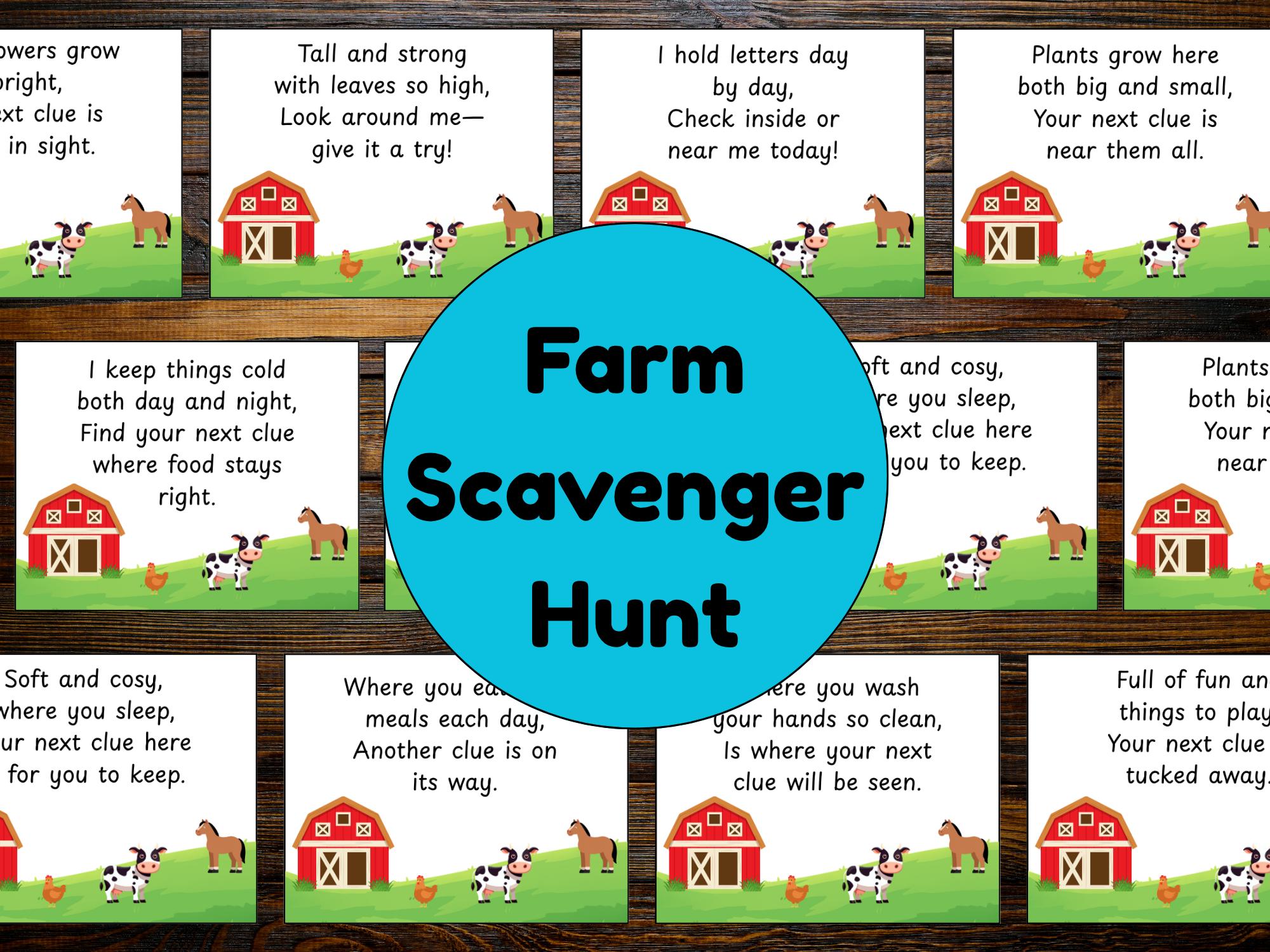 Farm Scavenger Hunt Printable | Kids Birthday Party Game | Farm Animal ...