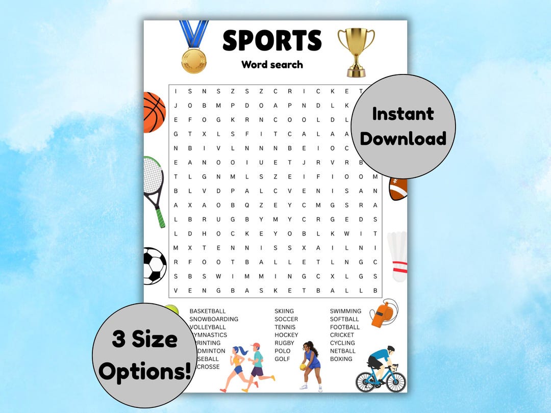 Sports Word Search Printable For Kids Athletics Games Activity Sports Word Search Printable For Kids Athletics Games Activity