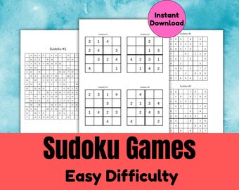 Easy Sudoku Printable | 100 Puzzles with Solutions | 4x4 9x9 16x16 | Instant Download