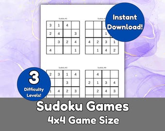 Sudoku 4 x 4 imprimable | Facile Mi-dur | 120 casse-têtes avec solutions | Téléchargement instantané
