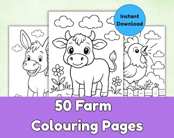 50 páginas para colorear divertidas de la granja / Paquete para colorear de animales de granja / Actividad imprimible para niños