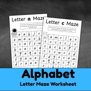 Letter Maze Worksheets | Alphabet Mazes for Preschool & Kindergarten - Etsy