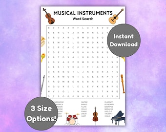 Musical Instruments Word Search | Kids Printable Music Activity | Classroom & Homeschool Worksheet
