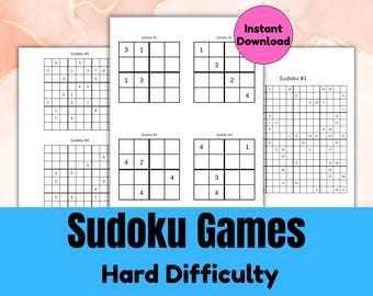 Hard Sudoku Printable | 100 Puzzles with Solutions | 4x4 9x9 16x16 | Instant Download