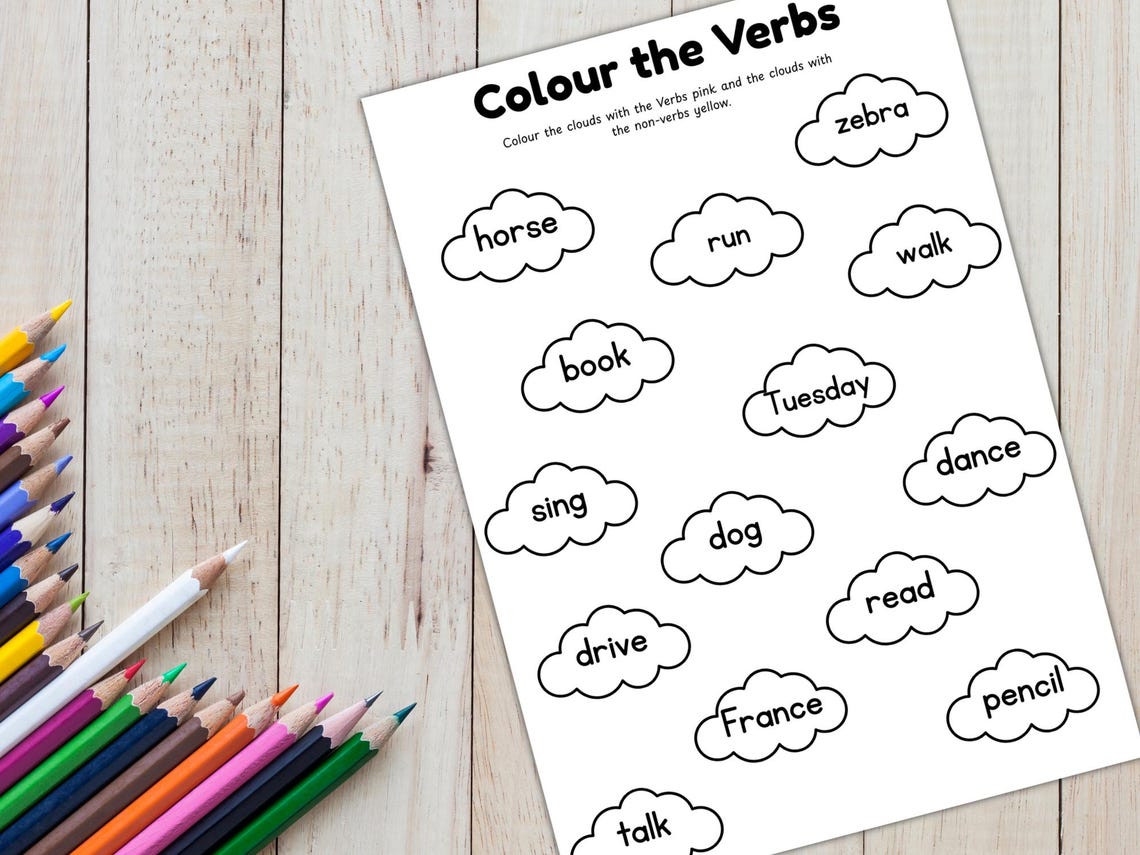 Verb Labelling Verb Worksheets for Kids | Printable Grammar Activities | Action Words ...