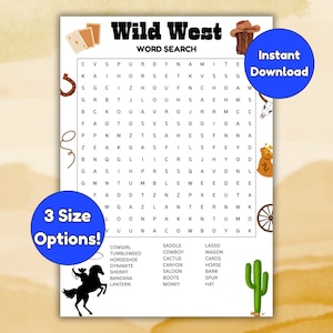 Wild West Word Search Printable for Kids | Cowboy & Western Activity Sheet | Fun Learning Worksheet | Instant Download
