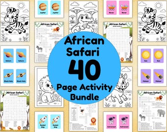 African Safari Activity Bundle for Kids | Crossword Word Search Colouring Memory Game | Printable Pack
