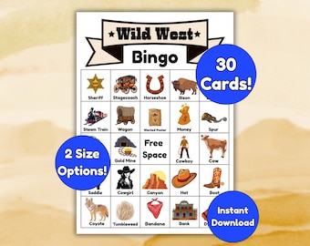 Wild West Bingo Game for Kids | 30 Printable Cards (Instant Download)