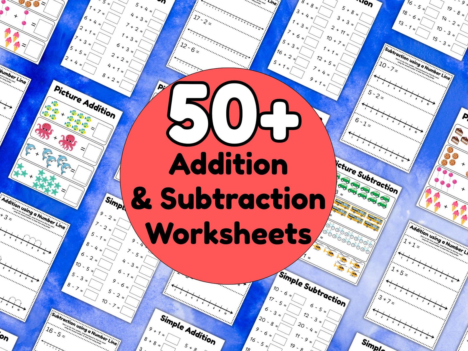 Sum Picture Addition & Subtraction Worksheets | Number Lines, Picture Math and ...
