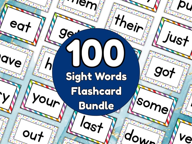 100 Sight Word Flashcards | Printable Learning Cards (2 Designs & Sizes ...