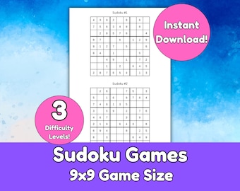 Sudoku 9 x 9 imprimable | Facile Mi-dur | 120 casse-têtes avec solutions | Téléchargement instantané