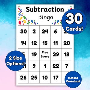 引き算ビンゴゲーム | 30問までの算数練習（デジタルダウンロード）