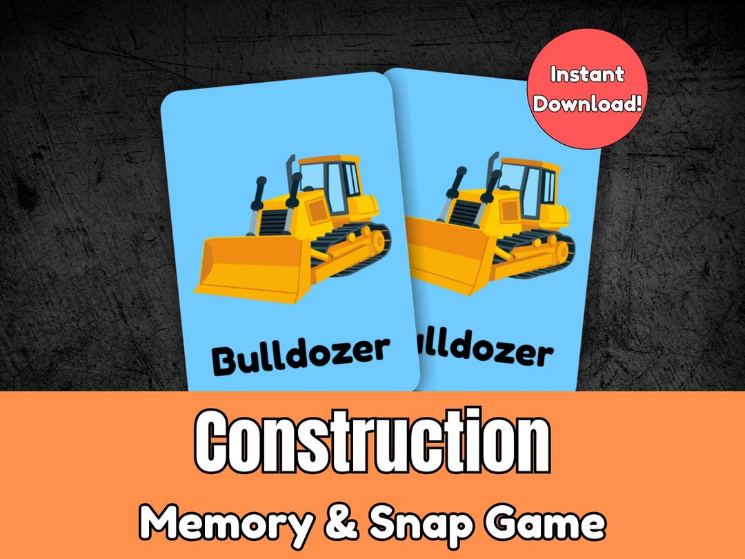 Construction Memory Game Printable | Snap & Matching Cards | 20 Pairs ...